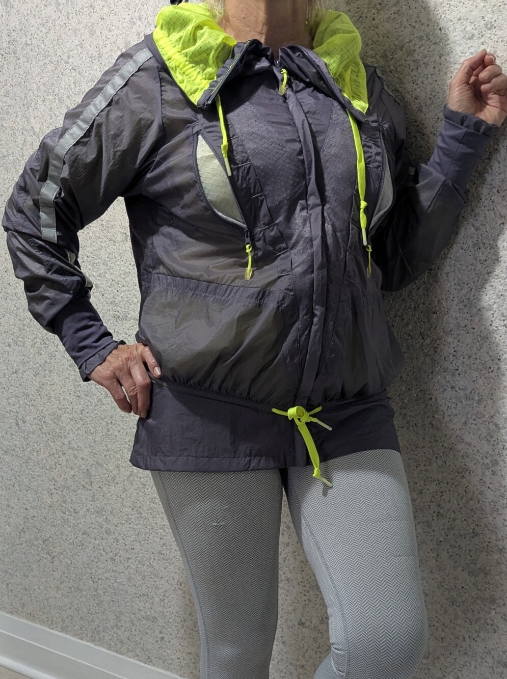Adidas by Stella McCartney Gray Windbreaker Jacket with Neon Yellow Trim